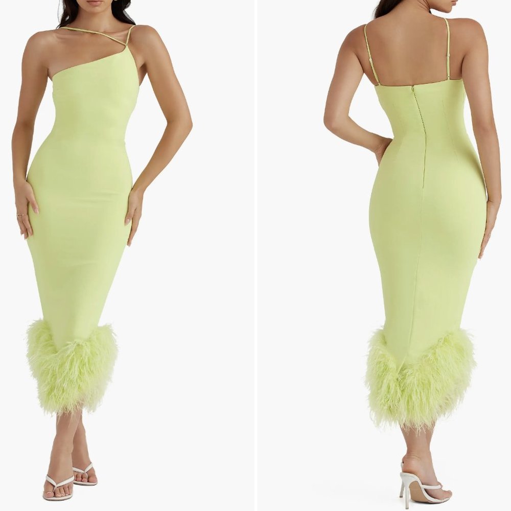 House of CB Feather Trim Midi Dress